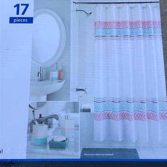 17-Piece Boho Border Polyester/Ceramic Bathroom Accessory Set, Multico - Picture 7 of 11